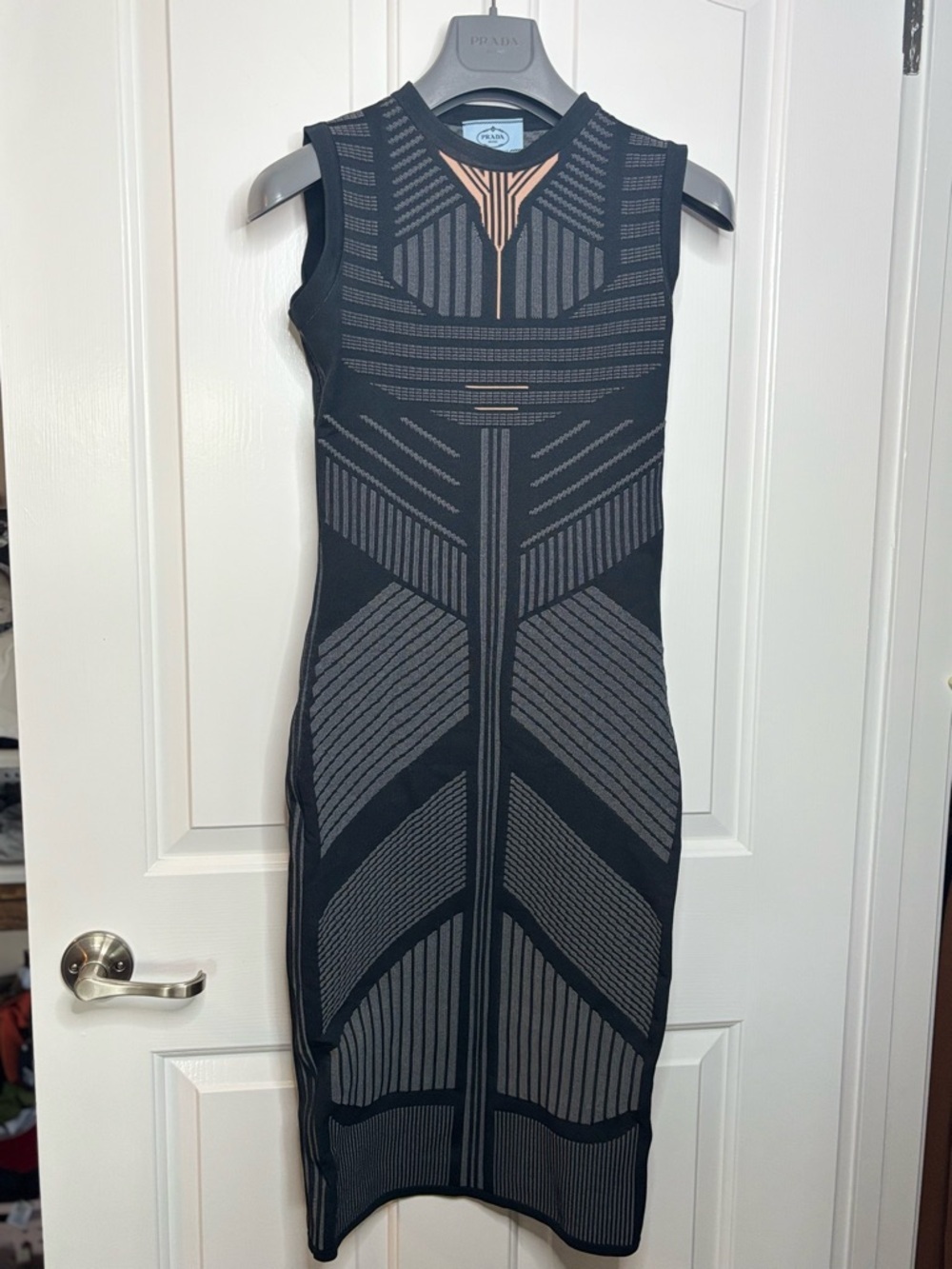EUC Prada Black & Gray Geometric Poly Knit Dress size It 40/ US 4